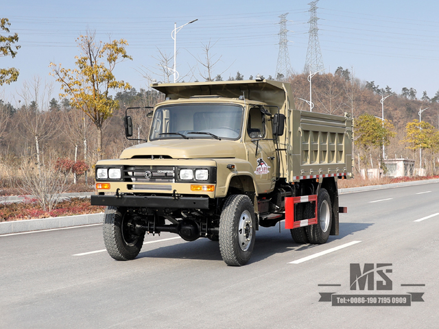 Caminhão basculante Camel Grey com tração nas quatro rodas 170hp_Dongfeng 4 * 4 Caminhão basculante de cabeça pontiaguda Caminhões de mineração de fileira única para venda_Exportação de veículo especial