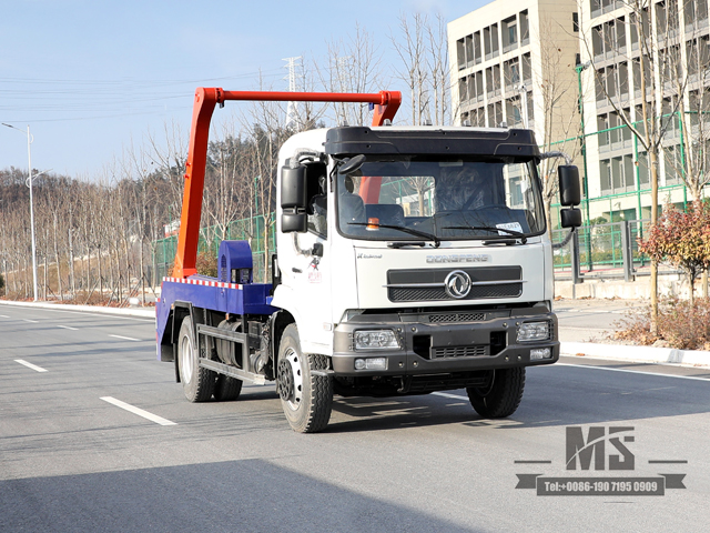 Caminhão de lixo com braço oscilante Dongfeng 4*2_ 190hp Cabeça pontiaguda cabine de fileira única Caminhão de lixo Caminhão de saneamento para venda_Exportação de veículo especial 