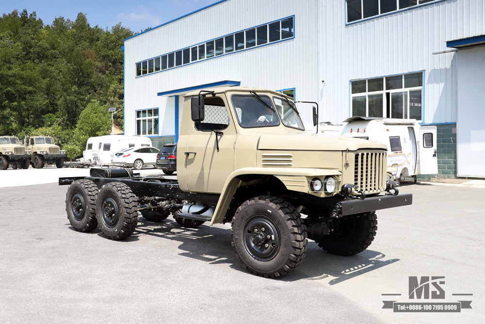 170 HP Camel Grey EQ2082 Chassis_Dongfeng Tração nas seis rodas 240 Chassi de caminhão off-road_Veículo de transporte de vidro duplo com cabeça pontiaguda_6 × 6 25Y Truck Export Special Chassis