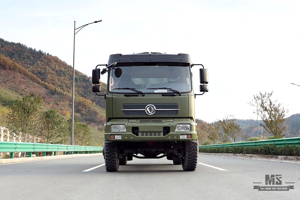 Dongfeng caminhão basculante com tração nas quatro rodas para venda_4 * 4 exército verde cabeça chata caminhão basculante fabricante_Dongfeng 4WD veículo especial de exportação