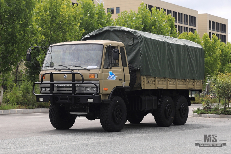 Caminhão off-road Dongfeng com tração nas seis rodas Camel Grey EQ2102_190 HP Caminhão de carga Camel Grey de três eixos com postes de lona_ Veículo para fins especiais de exportação com tração nas quatro rodas