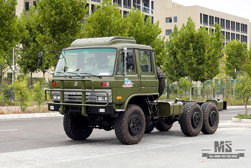 190hp Dongfeng EQ2102 Chassis com tração em seis rodas_6 × 6 EQ246 153 Cabine de duas fileiras Exército Green Truck Chassis_Dongfeng Truck Chassis Exportação Chassi de veículo para fins especiais