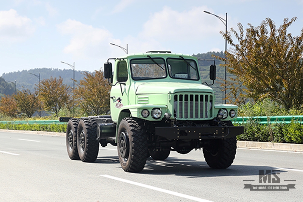 Chassi EQ2100 com tração de seis rodas Dongfeng_6 * 6 190hp Cabeça pontiaguda de vidro duplo 140 Chassi de caminhão com cabine para venda_Dongfeng Army Truck Export Special Vehicle Chassis