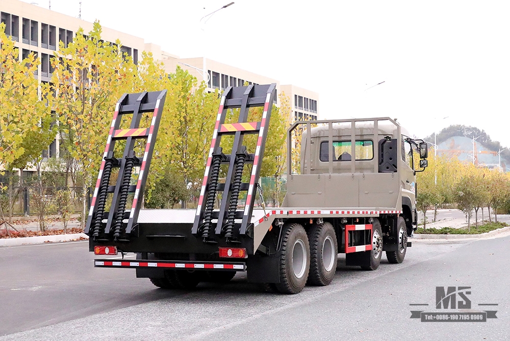 Caminhão escavador plano de quatro eixos Dongfeng_8 * 4 com escalador de cauda 7m6 caminhão plano_exportação de caminhões contêineres de armazenamento de logística especial