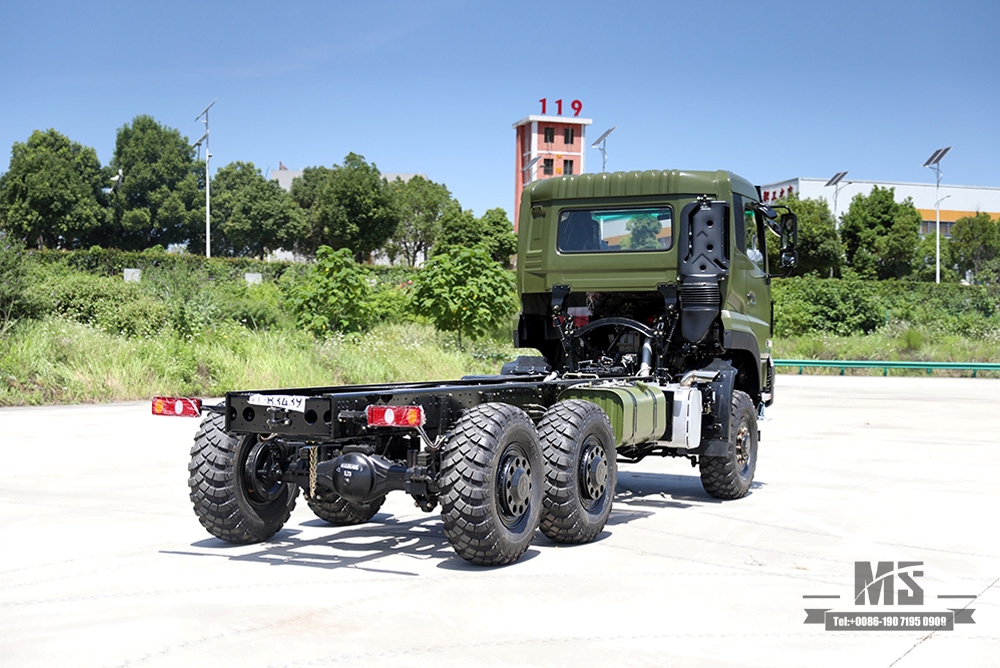 Dongfeng chassi de seis rodas motrizes_6 × 6 340hp cabeça plana chassi de caminhão de carga de uma fileira e meia_6 * 6 veículo especial de exportação