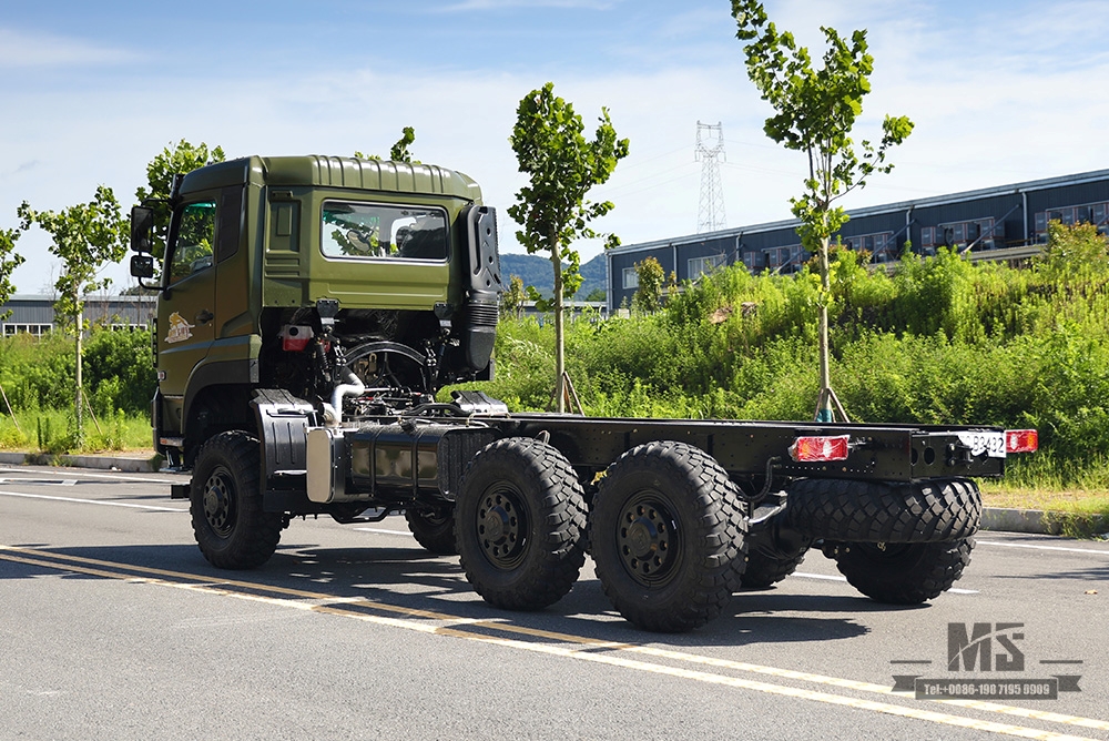 340 hp Dongfeng 6 × 6 Off Road Chassis_Six wheel drive Dongfeng Flat Head Chassis de uma fileira e meia Chassi de caminhão de carga AWD 6 * 6 Veículo especial de exportação