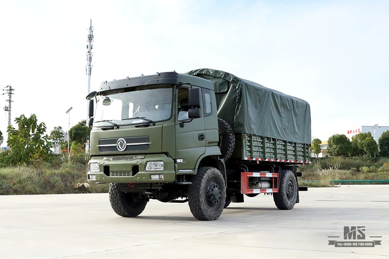 Caminhão basculante fora de estrada com tração nas quatro rodas Dongfeng de 210 hp_4 × 4 Flathead Row Half Tipper Truck com lona Pole_Dongfeng 4 * 4 Exportação Veículo Especial