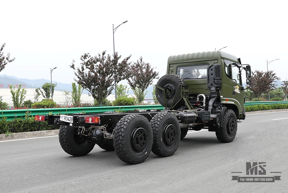 Chassi de tração nas seis rodas Dongfeng 210hp para venda_6 * 6 Exército Verde Flathead Head Truck Chassis Coversion Fabricante_Dongfeng Exportar chassi de veículo especial