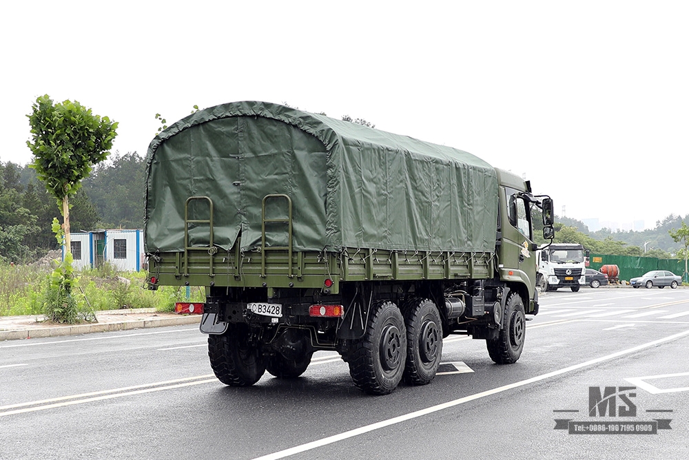 Dongfeng 210hp Caminhão de carga com tração nas seis rodas_6 * 6 Caminhão de transporte de cabeça chata verde exército com cobertura de pára-choque de pólo de lona Fabricante_Dongfeng 6WD Veículo especial de exportação