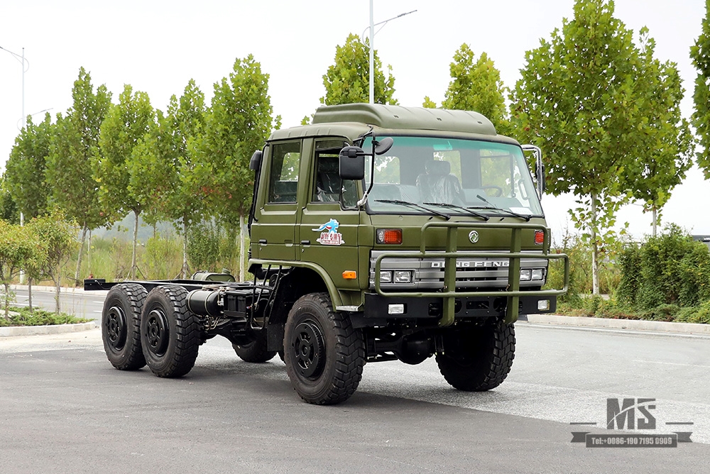 190hp Dongfeng EQ2102 Chassis com tração em seis rodas_6 × 6 EQ246 153 Cabine de duas fileiras Exército Green Truck Chassis_Dongfeng Truck Chassis Exportação Chassi de veículo para fins especiais