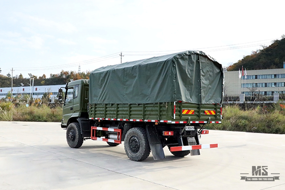 Caminhão basculante fora de estrada com tração nas quatro rodas Dongfeng de 210 hp_4 × 4 Flathead Row Half Tipper Truck com lona Pole_Dongfeng 4 * 4 Exportação Veículo Especial