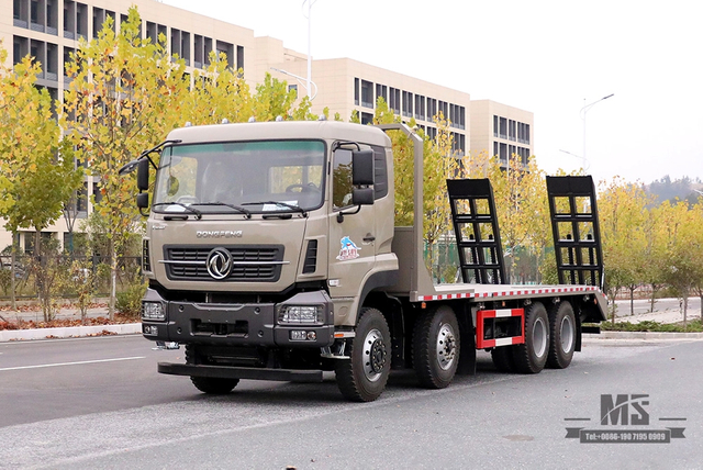 Caminhão escavador plano de quatro eixos Dongfeng_8 * 4 com escalador de cauda 7m6 caminhão plano_exportação de caminhões contêineres de armazenamento de logística especial