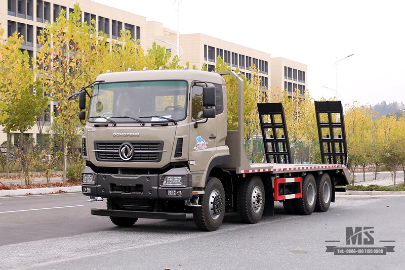 Caminhão escavador plano de quatro eixos Dongfeng_8 * 4 com escalador de cauda 7m6 caminhão plano_exportação de caminhões contêineres de armazenamento de logística especial