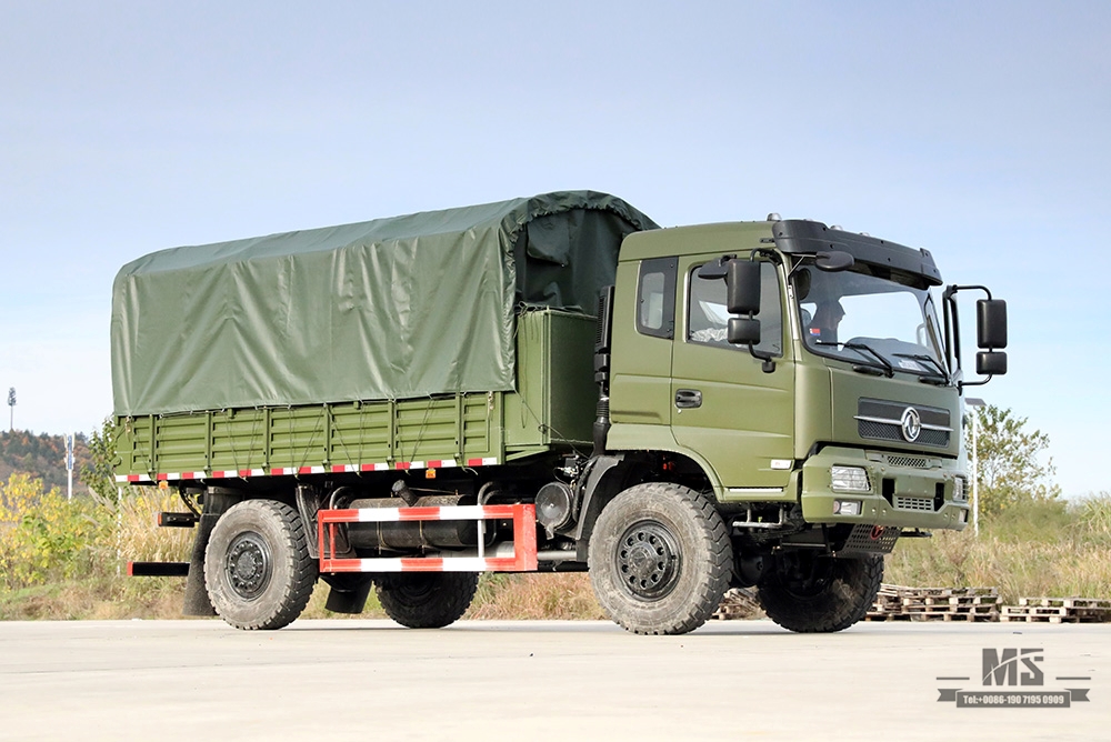 Caminhão basculante fora de estrada com tração nas quatro rodas Dongfeng de 210 hp_4 × 4 Flathead Row Half Tipper Truck com lona Pole_Dongfeng 4 * 4 Exportação Veículo Especial