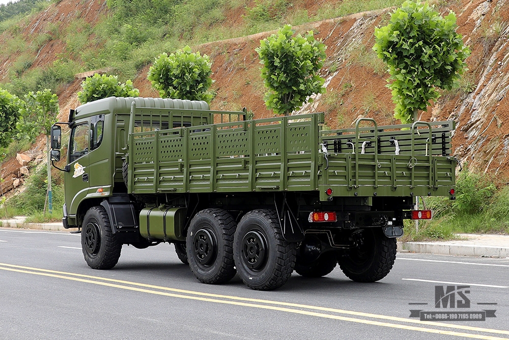 210hp Dongfeng caminhão de carga com tração nas seis rodas para venda_6 * 6 exército verde cabeça chata fabricante de caminhão de transporte_Dongfeng 6WD fábrica de veículos especiais de exportação