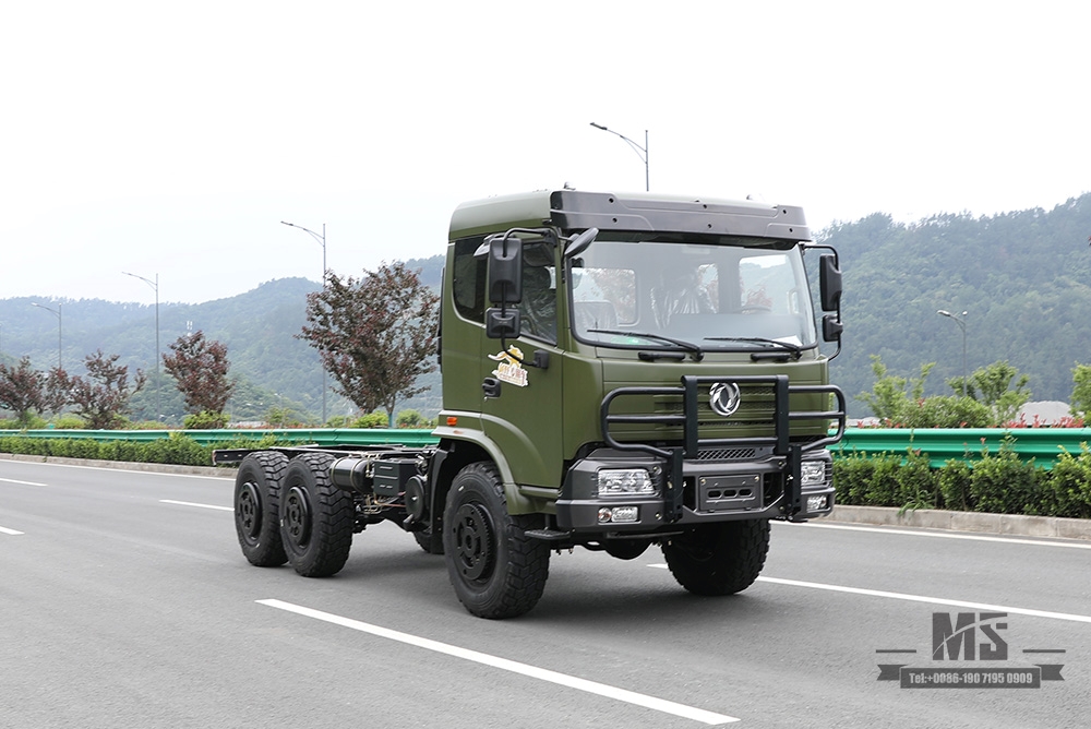 Chassi de tração nas seis rodas Dongfeng 210hp para venda_6 * 6 Exército Verde Flathead Head Truck Chassis Coversion Fabricante_Dongfeng Exportar chassi de veículo especial