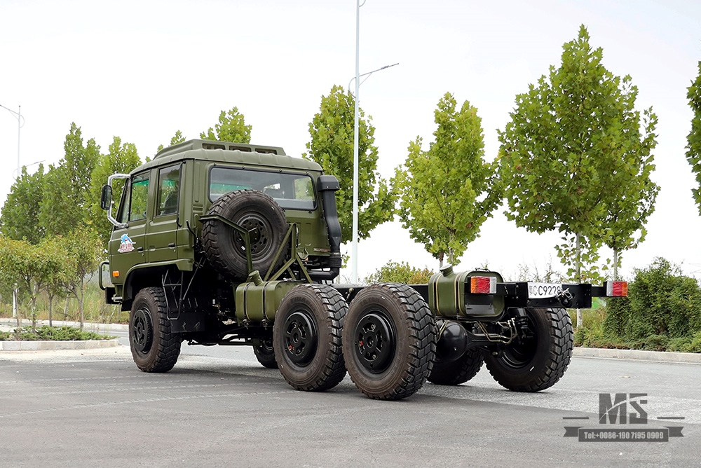 190hp Dongfeng EQ2102 Chassis com tração em seis rodas_6 × 6 EQ246 153 Cabine de duas fileiras Exército Green Truck Chassis_Dongfeng Truck Chassis Exportação Chassi de veículo para fins especiais