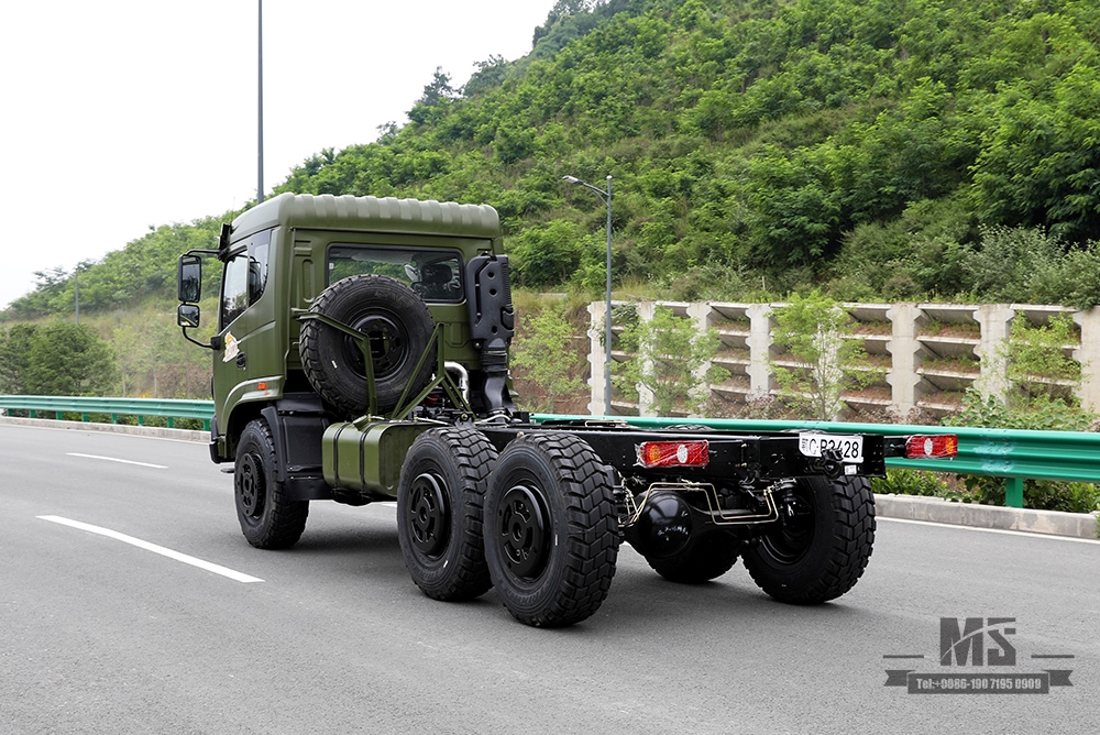 Chassi de tração nas seis rodas Dongfeng 210hp para venda_6 * 6 Exército Verde Flathead Head Truck Chassis Coversion Fabricante_Dongfeng Exportar chassi de veículo especial
