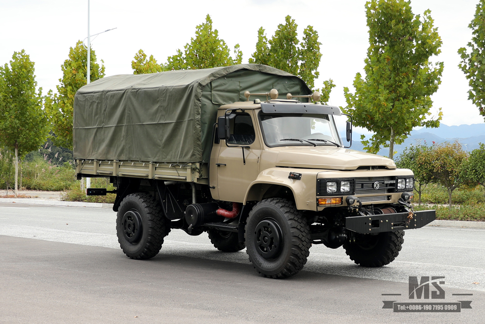 Caminhão de carga Dongfeng 4 * 4_190 hp Caminhão off-road de cabeça longa 2.5T com guincho e poste de lona_ Fabricante de caminhão com tração nas quatro rodas para exportação de veículo para fins especiais