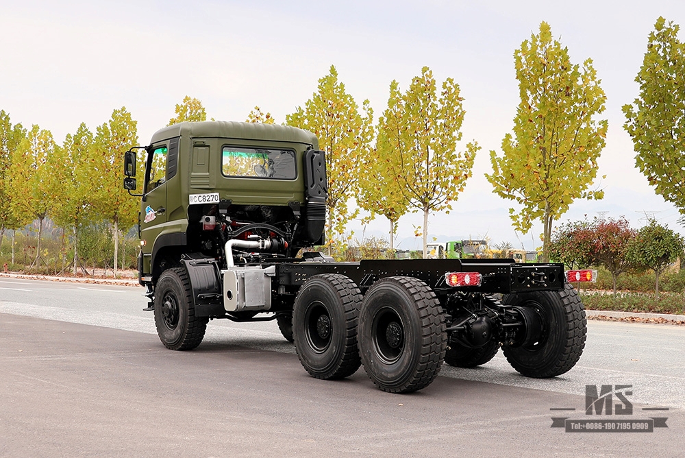450HP Dongfeng com tração de seis rodas Conversão de chassi de caminhão pesado_6 × 6 Caminhão pesado de três eixos Chassi de veículo comercial_6WD Traseiro duplo 15T Chassi personalizado para exportação Chassi especial