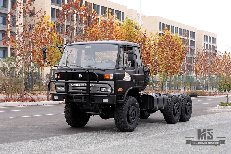 Chassi de caminhão off-road de três eixos 190 HP Dongfeng EQ2102_Chassi de caminhão de carga preto com tração nas seis rodas_Tração nas quatro rodas EQ2102G Chassi de veículo para fins especiais de exportação