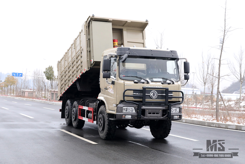 6 × 6 Camel Grey Dongfeng Caminhão basculante com tração de seis rodas_Fábrica de conversão de caminhão basculante aumentado com caixa de carga de cabeça plana_Exportação de veículo especial