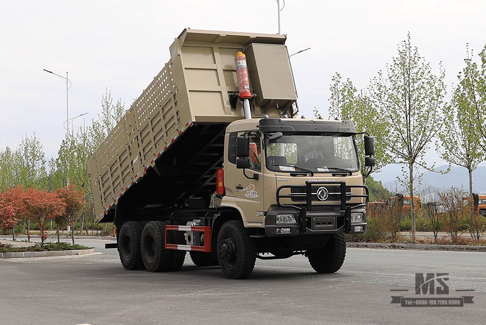 Caminhão basculante especial off-road Dongfeng 6 × 6 de 260 HP_ Caminhão de mineração com três eixos traseiros e dois pneus com tração de seis rodas_ Caminhão de elevação 7T / 13T personalizado_ Veículo especial de exportação