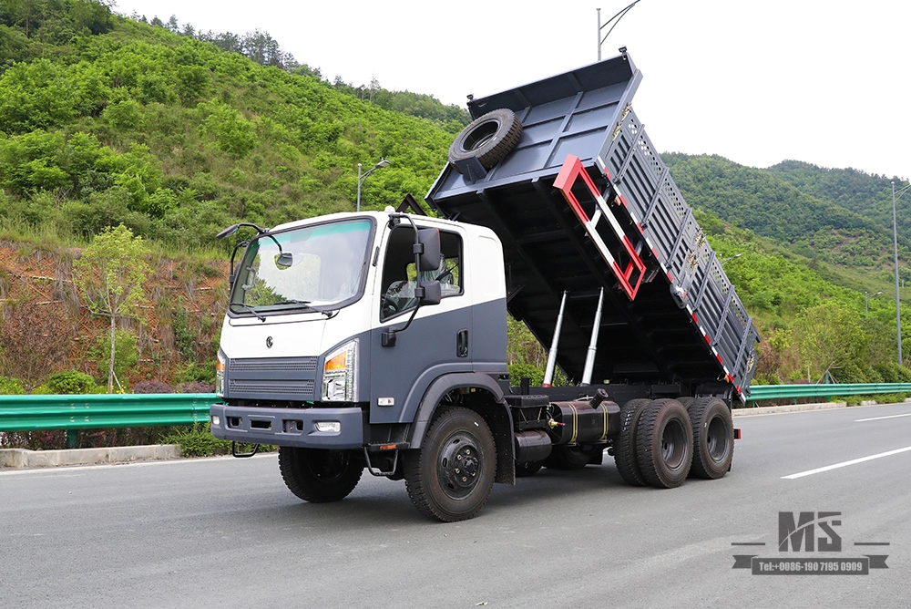 Dongfeng 260hp caminhão basculante com tração de seis rodas_caminhão basculante de cabeça pontiaguda de fileira única 6 * 6 caminhões de mineração para venda_veículo especial de exportação Dongfeng AWD