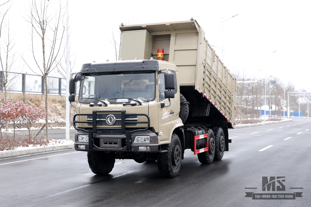 6 × 6 Camel Grey Dongfeng Caminhão basculante com tração de seis rodas_Fábrica de conversão de caminhão basculante aumentado com caixa de carga de cabeça plana_Exportação de veículo especial