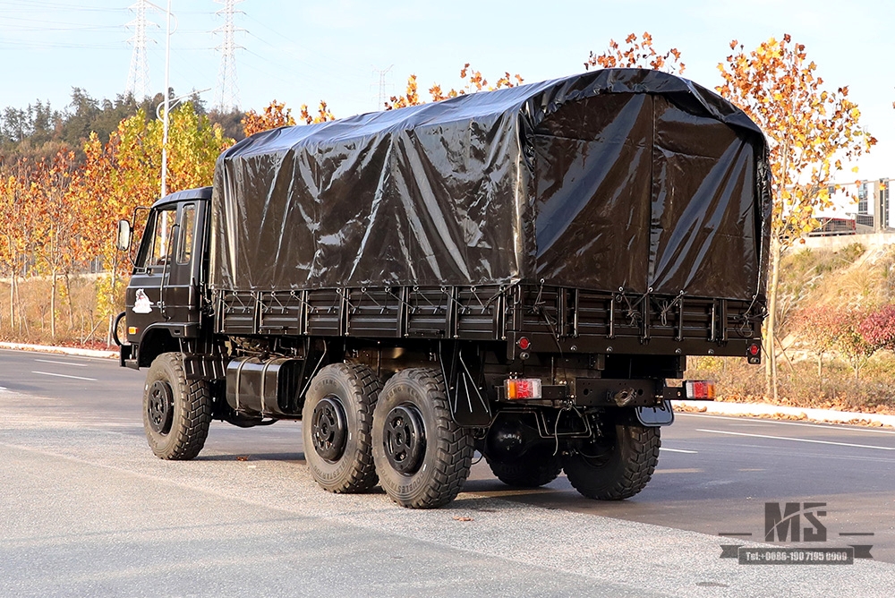 Caminhão off-road Dongfeng com tração nas seis rodas EQ2102_190 HP Caminhão de carga preto de três eixos com postes de lona_EQ2102G com tração nas quatro rodas Veículo para fins especiais de exportação