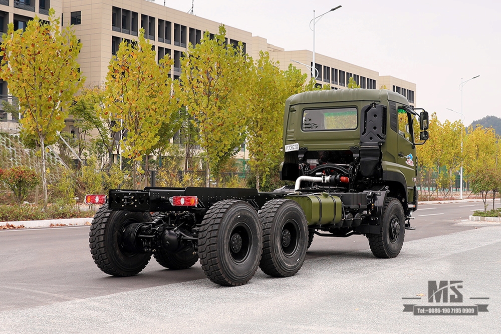 450HP Dongfeng com tração de seis rodas Conversão de chassi de caminhão pesado_6 × 6 Caminhão pesado de três eixos Chassi de veículo comercial_6WD Traseiro duplo 15T Chassi personalizado para exportação Chassi especial