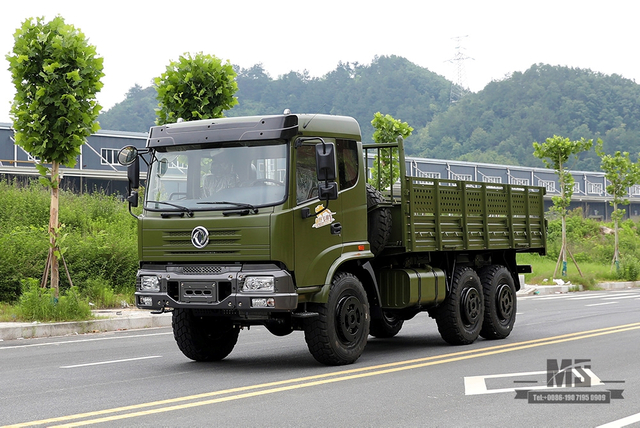 210hp Dongfeng caminhão de carga com tração nas seis rodas para venda_6 * 6 exército verde cabeça chata fabricante de caminhão de transporte_Dongfeng 6WD fábrica de veículos especiais de exportação