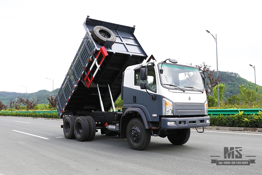 Dongfeng 260hp caminhão basculante com tração de seis rodas_caminhão basculante de cabeça pontiaguda de fileira única 6 * 6 caminhões de mineração para venda_veículo especial de exportação Dongfeng AWD