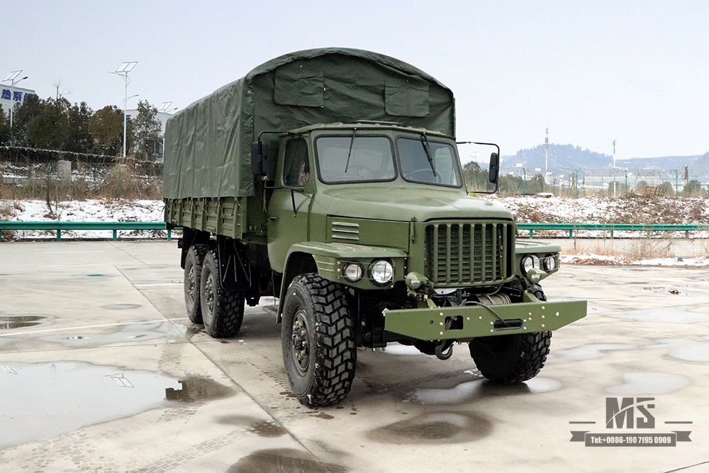 Caminhão off-road Dongfeng com tração de seis rodas EQ2100_6 * 6 3,5 T Caminhão de cabeça longa verde militar clássico com poste de lona para venda_Dongfeng 245 Diesel Troop Carrier Export Special Vehicle 