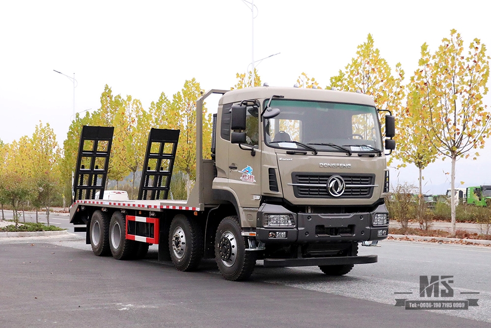 Caminhão escavador plano de quatro eixos Dongfeng_8 * 4 com escalador de cauda 7m6 caminhão plano_exportação de caminhões contêineres de armazenamento de logística especial