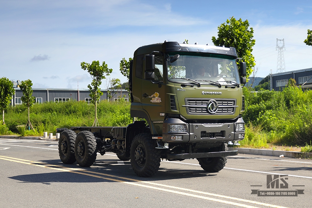340 hp Dongfeng 6 × 6 Off Road Chassis_Six wheel drive Dongfeng Flat Head Chassis de uma fileira e meia Chassi de caminhão de carga AWD 6 * 6 Veículo especial de exportação