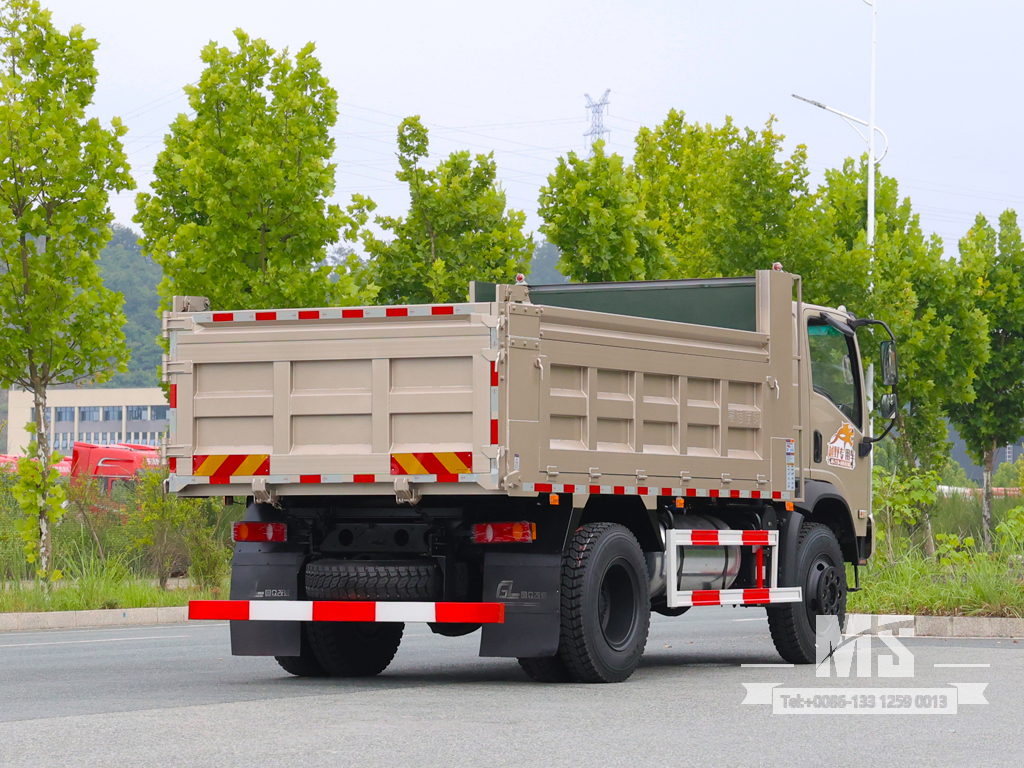 Caminhão basculante marrom claro Dongfeng de 10 toneladas com tração nas quatro rodas e nariz chato (170 HP) | Caminhões Especiais de Exportação 