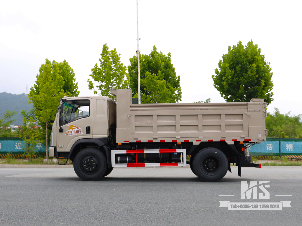 Caminhão basculante marrom claro Dongfeng de 10 toneladas com tração nas quatro rodas e nariz chato (170 HP) | Caminhões Especiais de Exportação 
