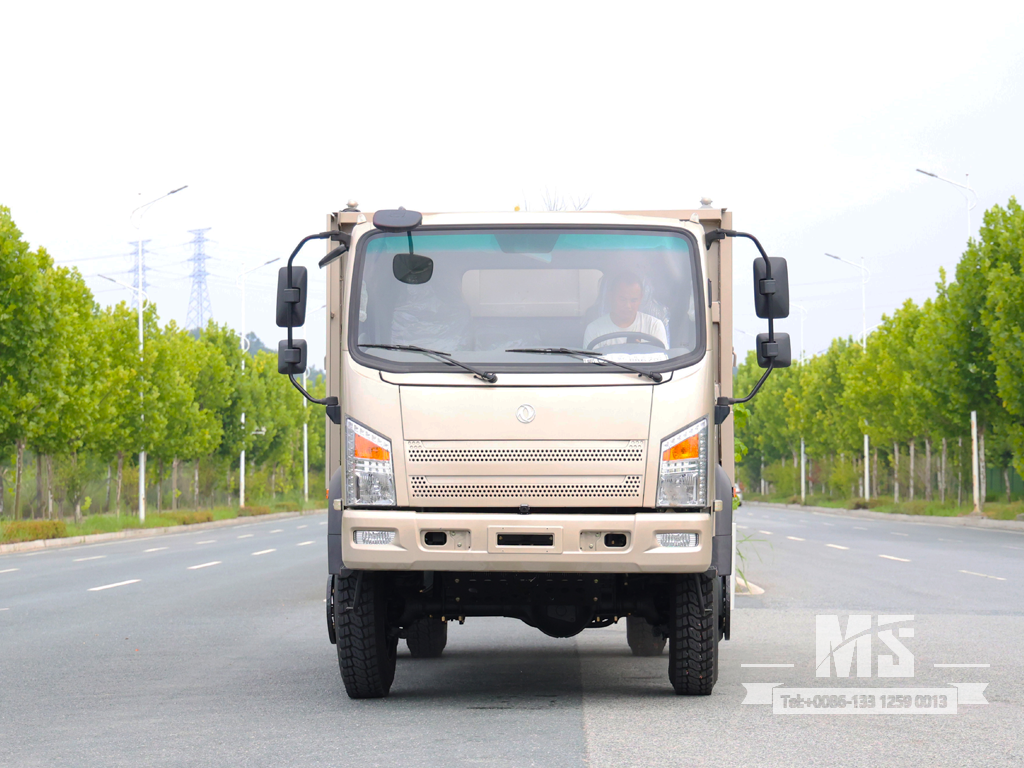 Caminhão basculante marrom claro Dongfeng de 10 toneladas com tração nas quatro rodas e nariz chato (170 HP) | Caminhões Especiais de Exportação 